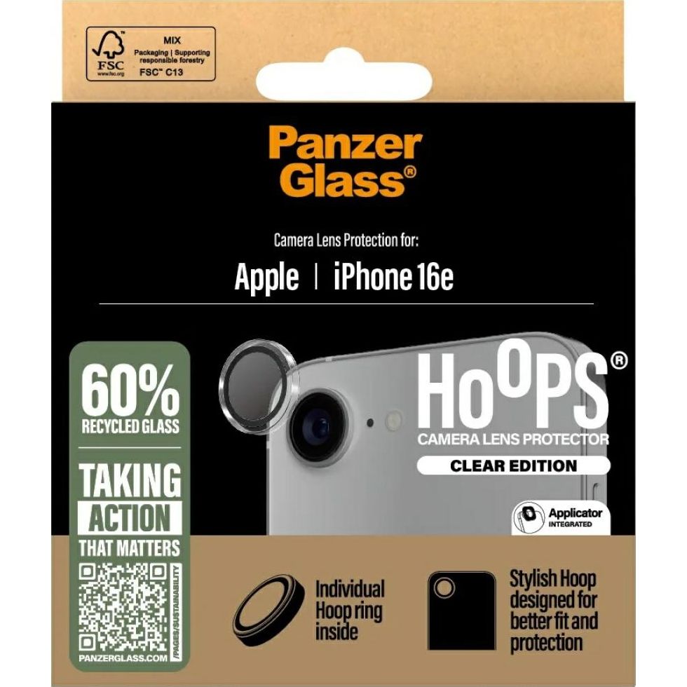 Szkło hartowane na aparat z aplikatorem PanzerGlass Hoops do Apple iPhone 16e, przezroczyste